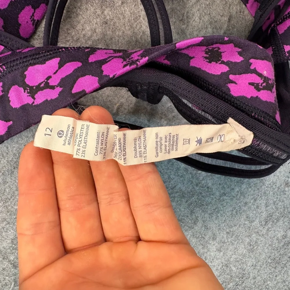 Lululemon Purple Leopard Print Double Strap Sports Bra Size 12 Yoga Gym Workout